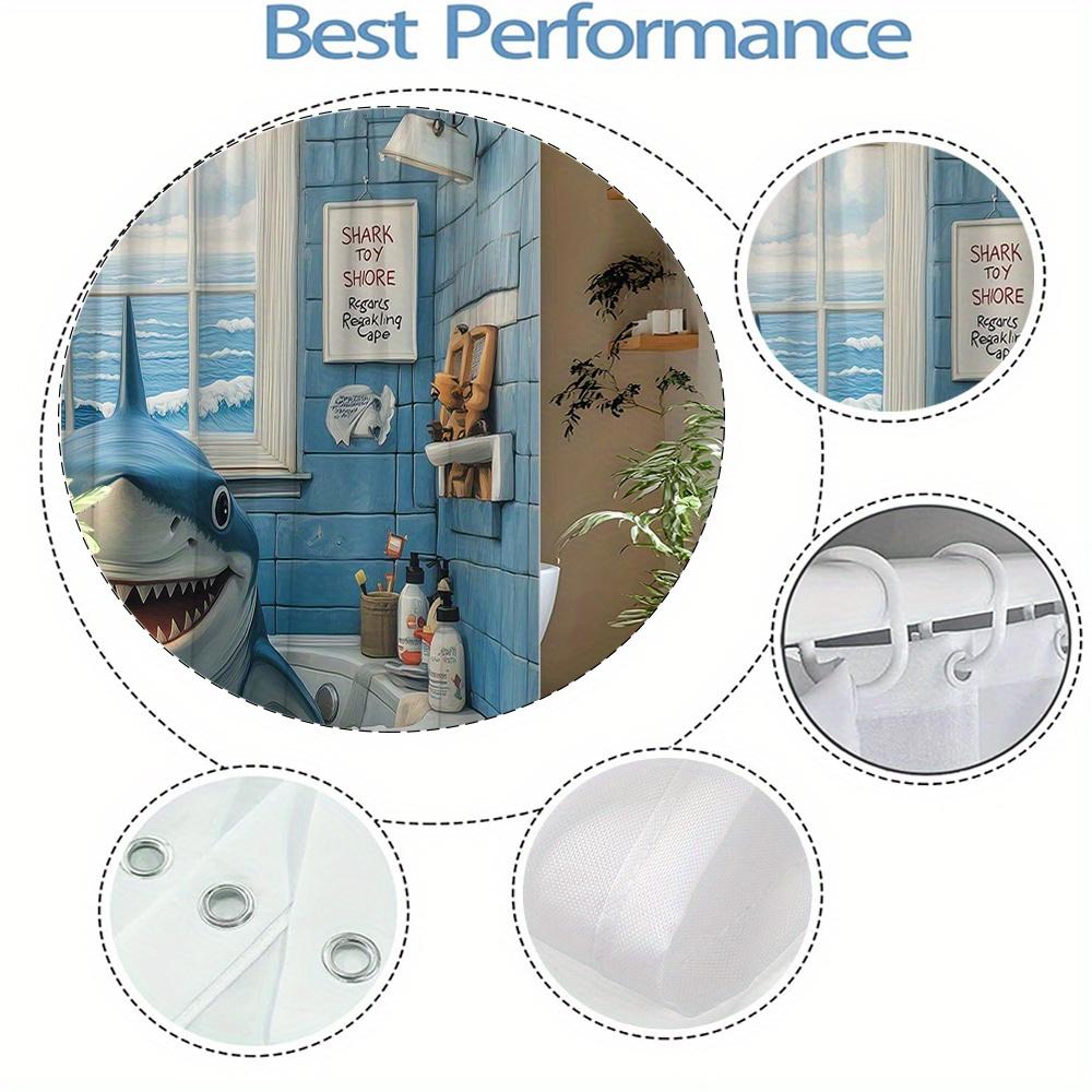 1Pc Cartoon Shark Shower Curtain Funny Animal Print Bathroom Decor Modern Fashion Bathtub Curtain With 12 Hooks