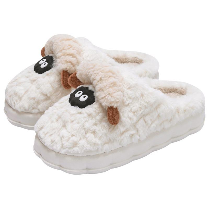 Lidani coal balls baa cute fluffy slippers women keep warm new non-slip home indoor winter couple cotton slippers men