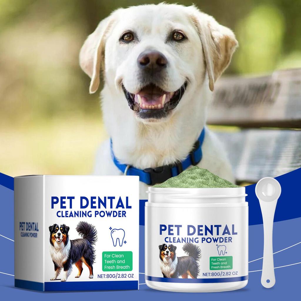 Dog Teeth Cleaning Powder 80g Teeth Cleaning Green Powder Dog Breath Freshener Teeth Care Products Safe Plaqueoff Powder