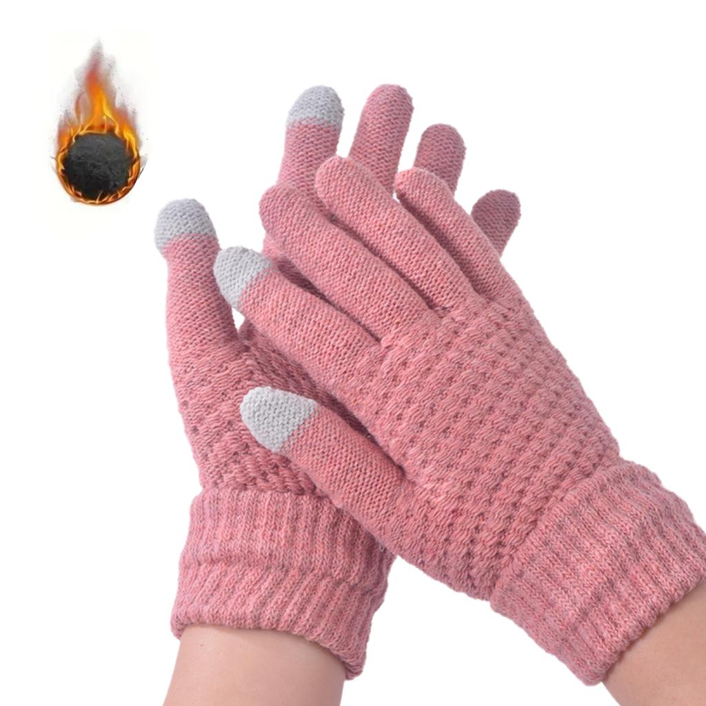 Winter Touchscreen Gloves Polyester Knit Warm Sports Gloves with Anti-Slip Grip Elastic Cuffs for Cycling Hiking Outdoor Use