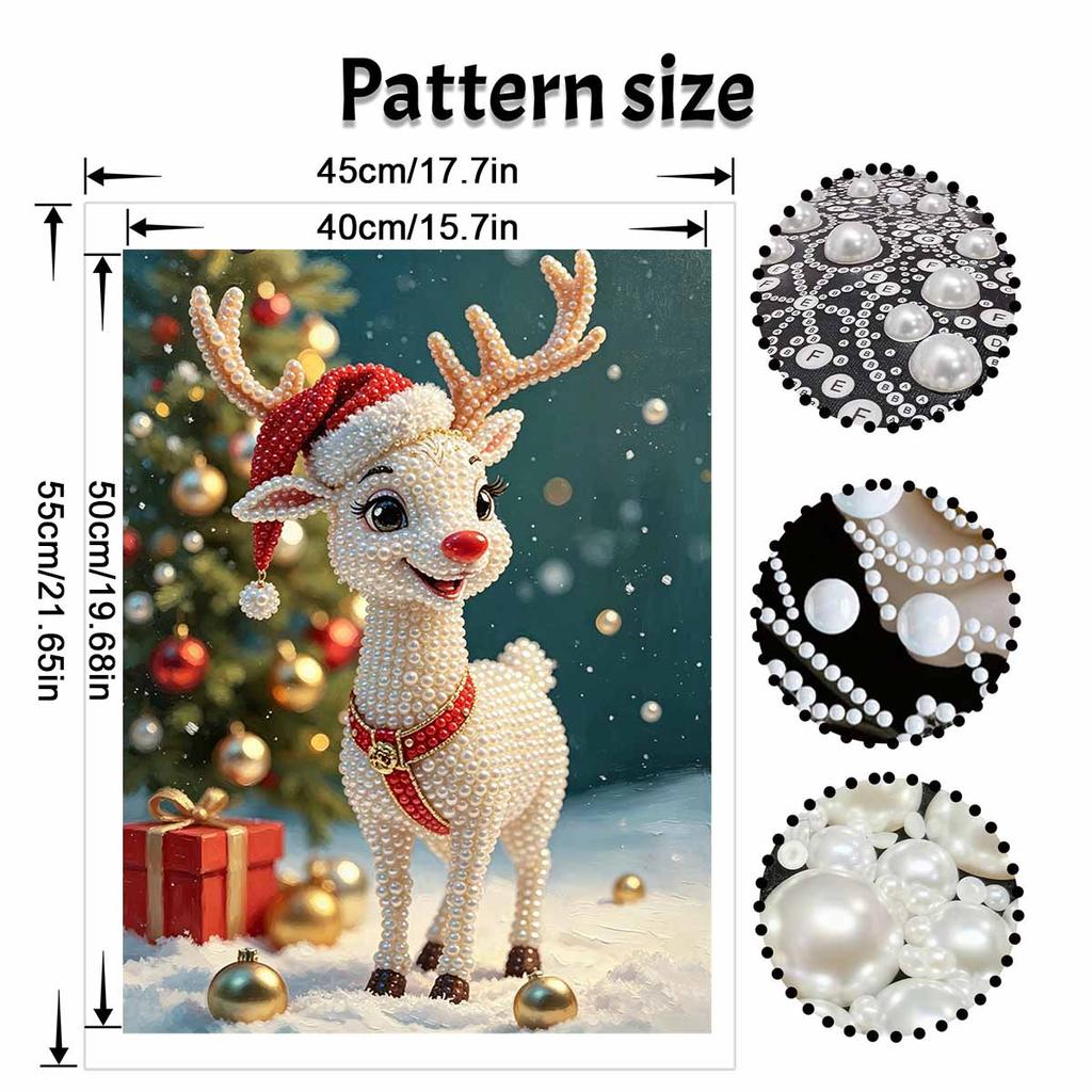 Christmas Reindeer Pearl Bead Painting Kit Festive Animal Pattern Frameless Canvas Art Relaxing Night Craft Home Decor Holiday Gift