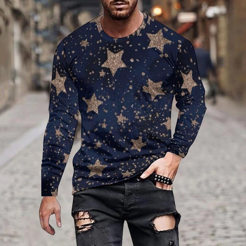

Мужские футболки с рисунком ночного неба, красочные футболки с 3D-принтом звезды и луны, осенние повседневные топы свободного кроя с круглым вырезом и длинными рукавами 5XL