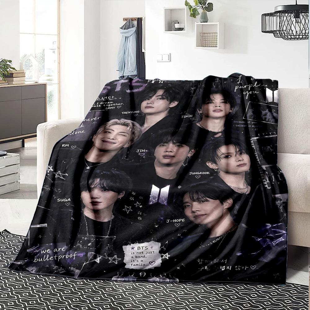 1pc Bts Youthful Energy Flannel Blanket for Super Soft Cute Comfort Blanket for Travel Bedding Couch Sofa Blanket Y72328