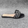 New Crystal Stone Stripes Slippers for Women Shoes Fashion Luxury Designer Flat Slides Rhinestone Sandals Chaussure Femme