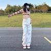 White High-Waisted Wide Leg Jeans Women Loose Straight Cut Slimming Flowy Denim Pants
