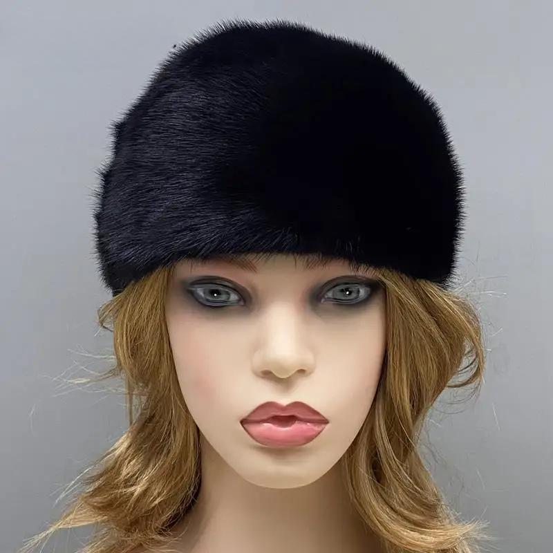 Winter Hats for Women Natural Mink Fur Luxury Beanie Hats Female Skulls Cap Windproof Snow Outdoor Cap