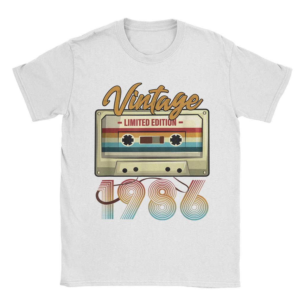 Vintage 1986 40th Birthday Cassette Tape Cotton TShirt For Men Summer TShirts Crew Neck Harajuku Tee Shirt Plus Size Clothing