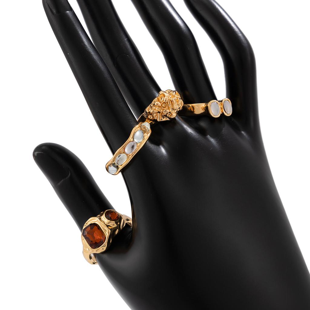 Sweet Cool Geometric Diamond Set Gemstone Ring Set Female, Personalized Liquid Metal Glossy Ring