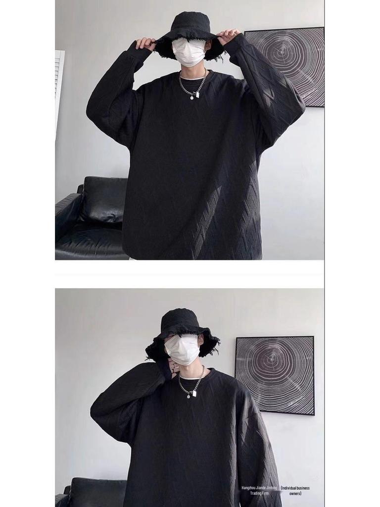 EYWY Men's Plus Size Thick White Hoodie with Velvet, Autumn/Winter Trendy American Style, Youth Round Neck Jacket