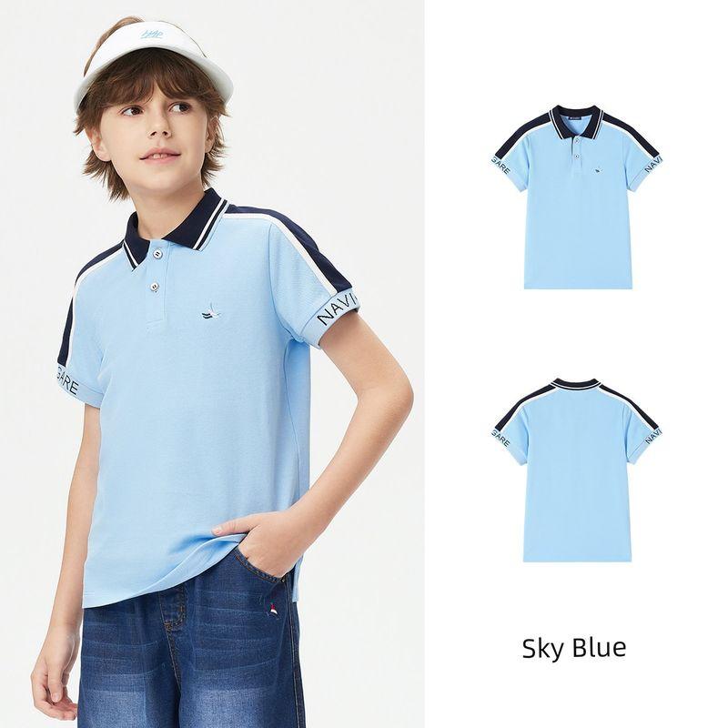 Navigare Italian Small Sailboat Boys Polo Shirt Summer Short-Sleeved T-Shirt Top 2026 New Style Half-Sleeved Nautical Holiday-Blue 160