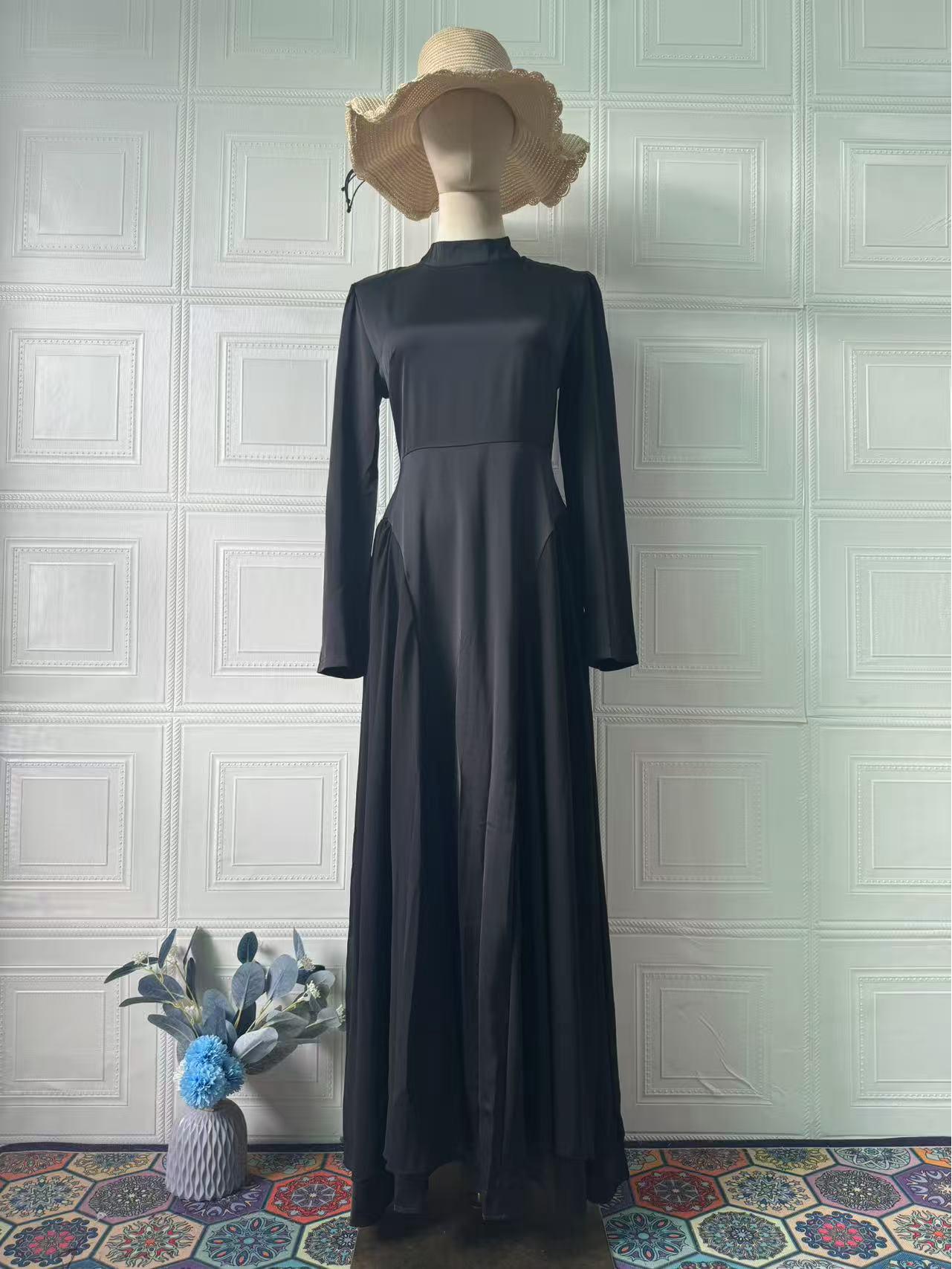 Elegant European & American Black Spring Long-Sleeve Dress, Round Neck, 2025 Style. Medium чёрный