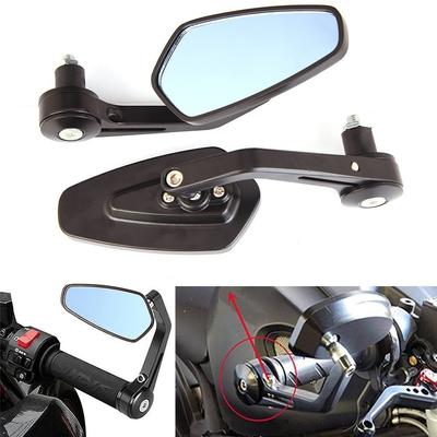 Motorcycle Bar End Convex Mirror Cast Aluminum Handlebar Rearview Side Mirror Blue Lens CNC General Purpose