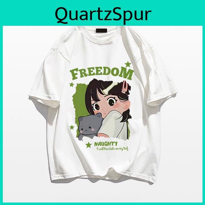 Casual 2024 Summer Oversized T Shirt Pure Cotton Short Sleeve Tshirts Women Harajuku Cartoon Anime Print Couple Y2k Tops Unisex Streetwear