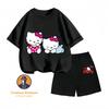 Loose and comfortable Hello Kitty cartoon crew neck two-piece summer set for kids