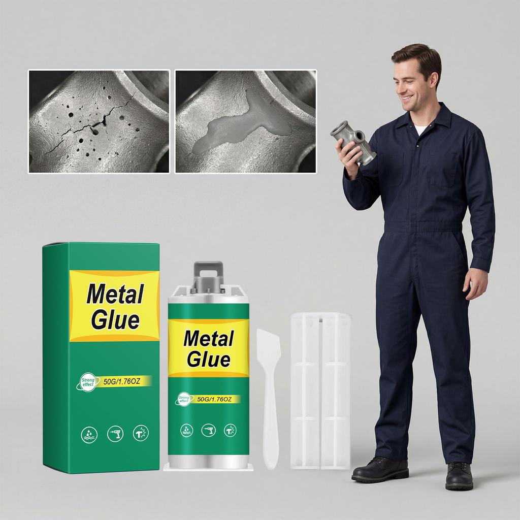 Metallkleber, Epoxidharz, 50 g, Zweikomponenten-Set mit starker Klebekraft für Metall, Kunststoff, Keramik, Holz, Reparatur und industrielle Anwendungen