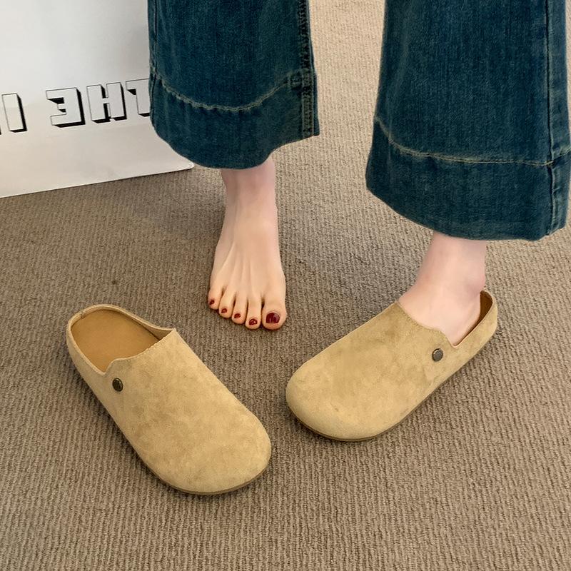 

Ретро м які шкіряні м які підошви капці жіночі весна та осінь нові круглий носок один педаль лінива сумка голова половина шльопанці універсальні 40 хакі