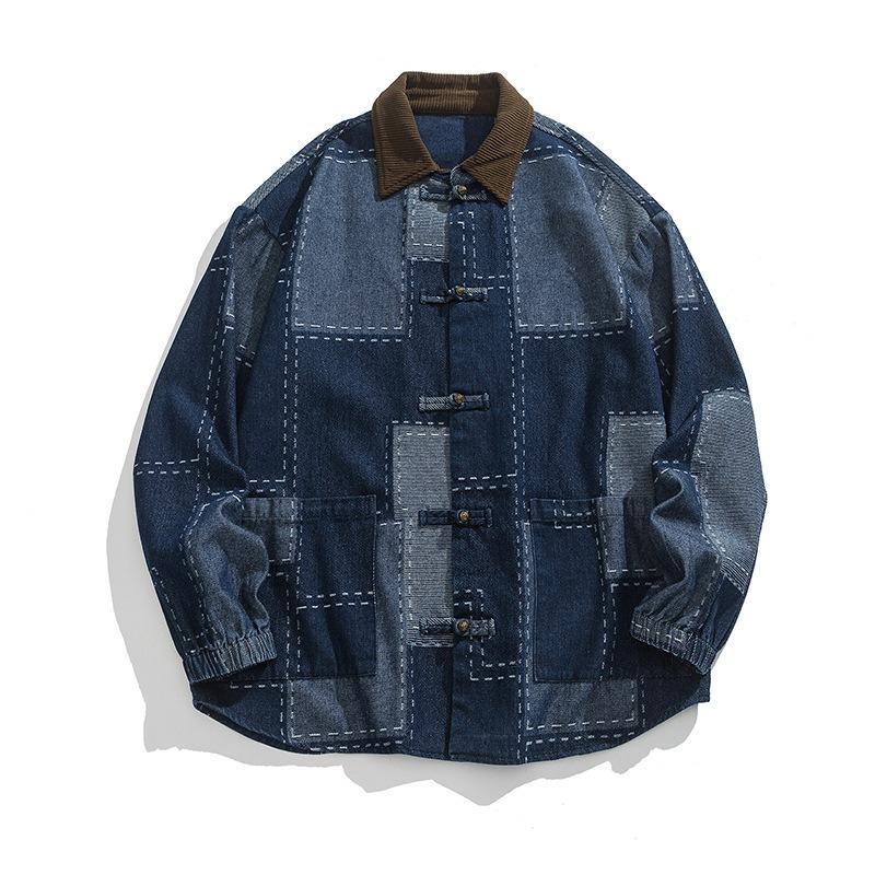 Spring and Autumn Men's New Loose Lar Retro Chinese Style Denim Jacket