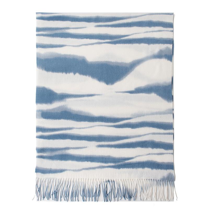 New Soft and Warm Imitation Cashmere Zebra Striped Fringed Scarf High End Women's Scarf Shawl