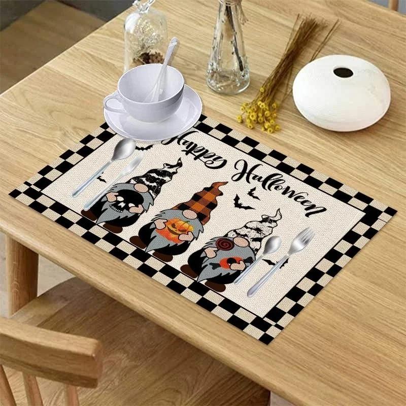 42x32cm Halloween Plaid Linen Dining Tables Mat Heat Resistant Placemat Table Drink Cup Coaster Kitchen Accessories Wholesale