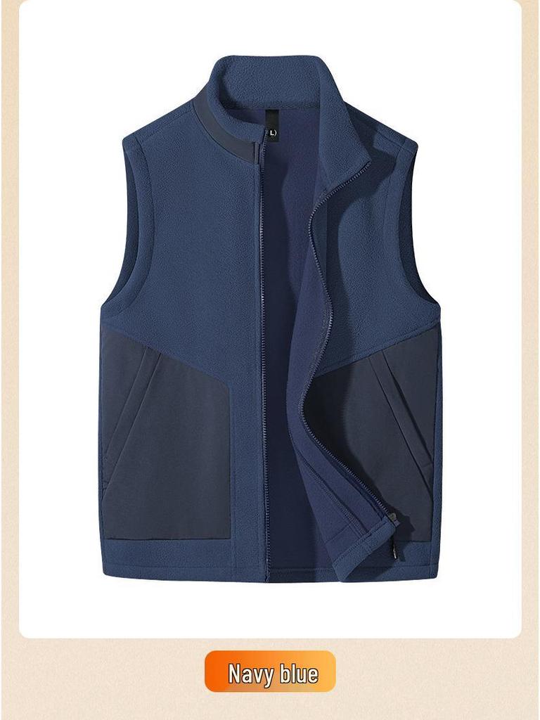 Men's Thickened Fleece Vest, Stand Collar, Double-Sided, Sleeveless Winter Warm Gilet