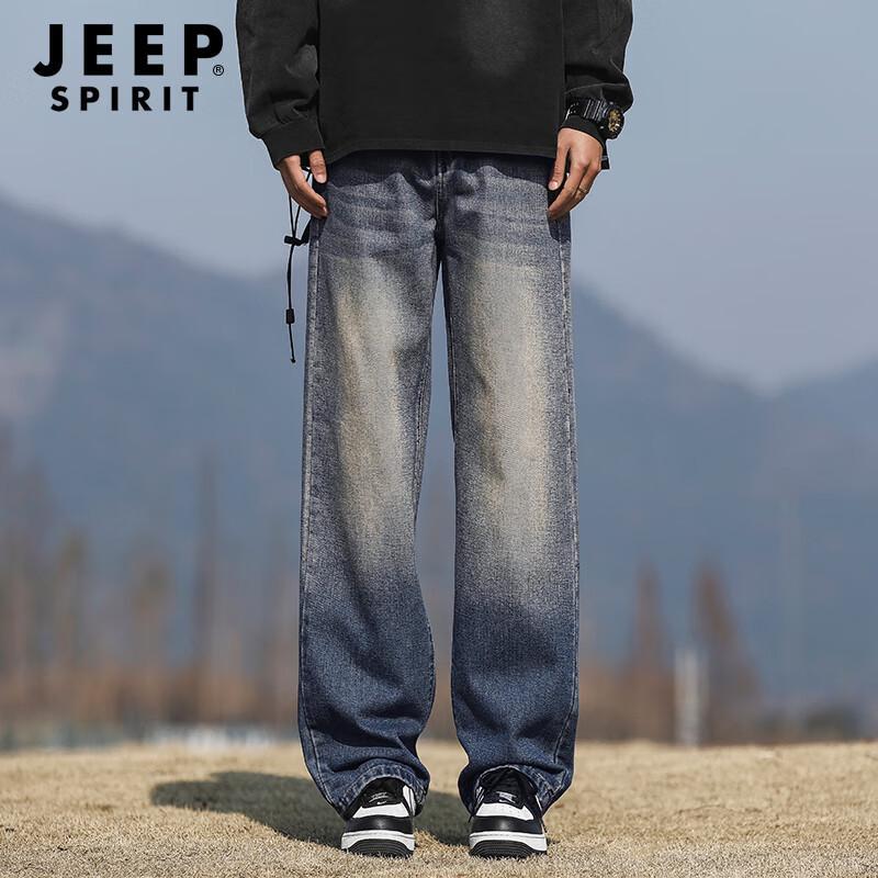 JEEP SPIRIT Men's Retro Loose Straight-Leg Jeans