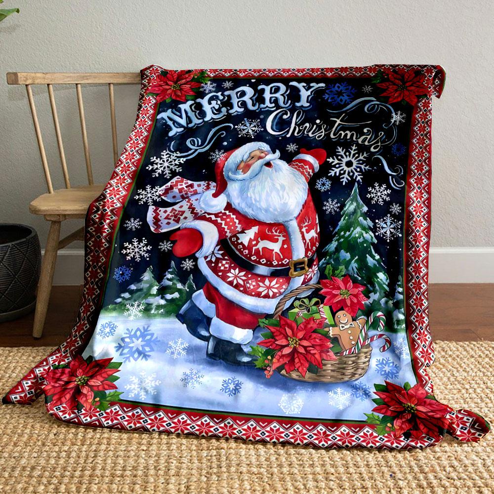 Merry Christmas Santa Claus PrintBlanket Bedroom Blanket for Livingroom Couch Lunch Break Soft Throw for Friend's Festival Gift