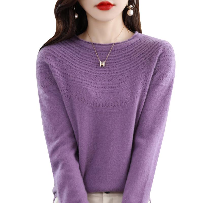 2023 Autumn Women's Pure Wool Round Neck Knit Sweater Cardigan - Stylish & Versatile