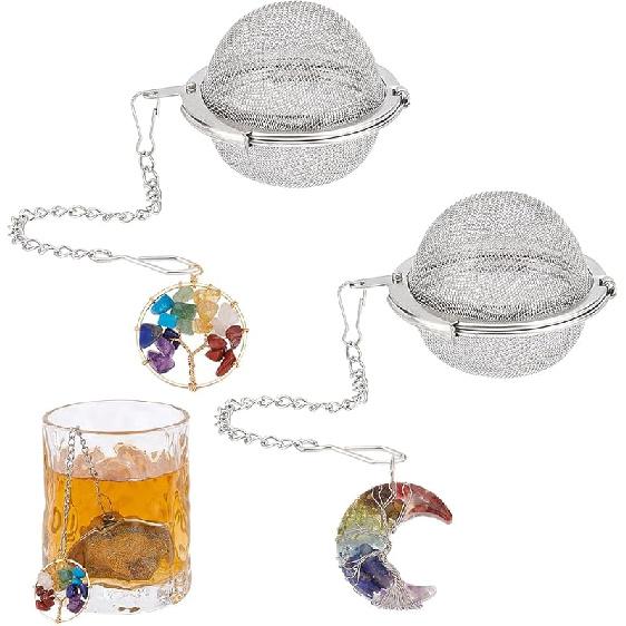 UNICRAFTALE 2 Sets 304 Stainless Steel Loose Leaf Tea Ball Mesh Tea Strainer with Crescent Moon & Tree of Life Pendants Round Tea Strainer Set for Tea Strainer with Moon an