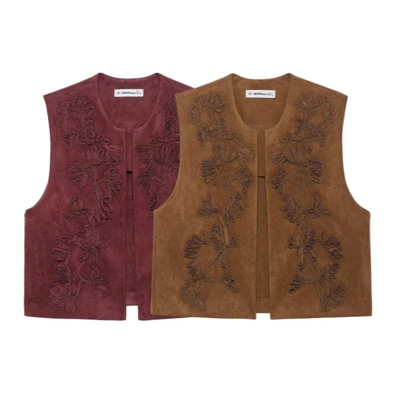 Fashion 2025 Early Autumn New Women's Fashion Casual Suede Like Texture Vest Embroidered Patterns Trendy & Versatile Sleeveless Tops