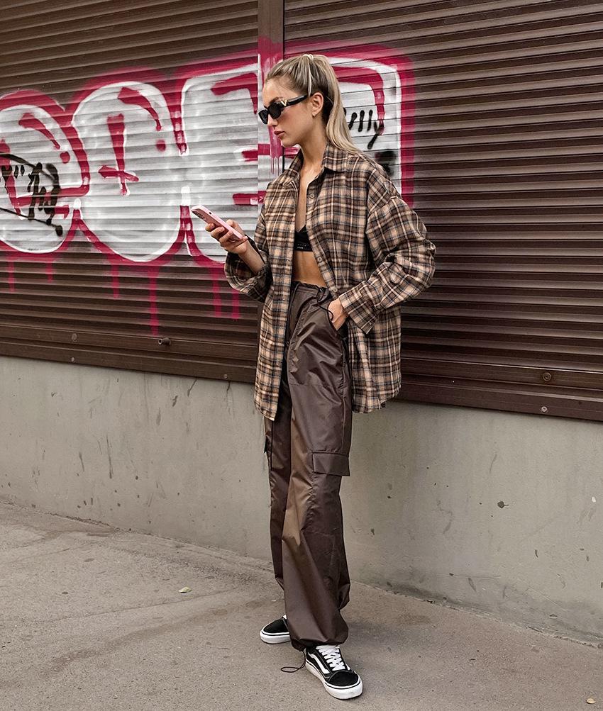 2024 Retro Kostkovaná Dlouhá Dámská Košile - Evropská Jarní Kolekce