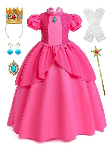 Peach Princess Costume For Girls, Pink Color For Halloween 3-4Y