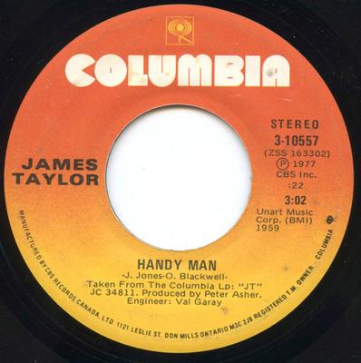 Disque 7 pouces JAMES TAYLOR Handy Man 310557 Columbia 1977 Canada Rock Occasion