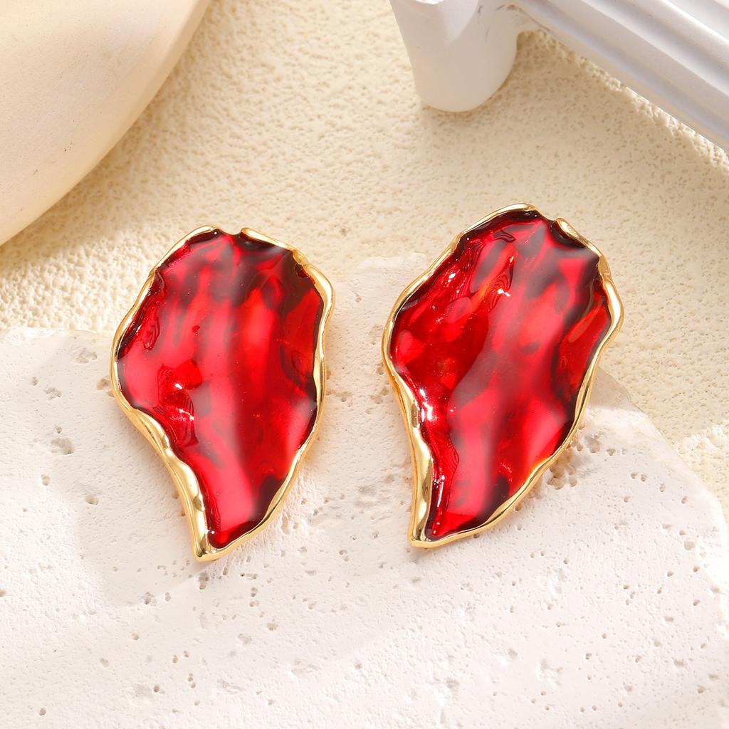 Bold Pink Petal Drop Earrings for Women Abstract Enamel Statement Earrings