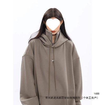 Damen Oversized Kapuzenpullover Mit Metallischem Reißverschluss Detail Dick Warm Lockerer Schnitt Winter