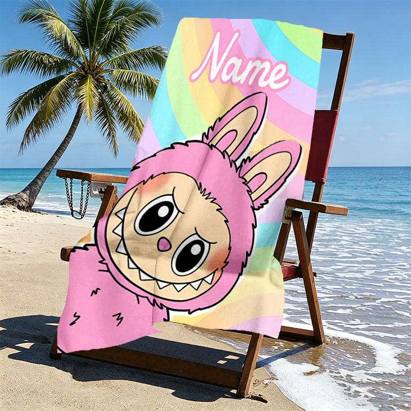 Asciugamano da Spiaggia Personalizzato con Nome e Stampa Labubu, per Viaggio Campeggio Festa in Spiaggia Decorazione per la Casa, Regalo di Compleanno per Famiglia e Amici