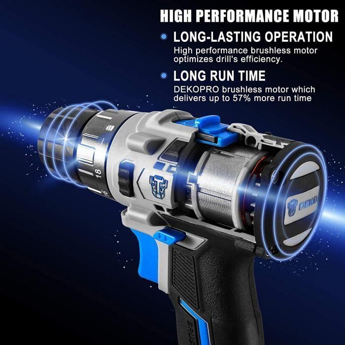 Perceuse-visseuse sans balais - DEKO - 20V - Mandrin sans clé - Couple 371 in-lbs - Vitesse variable 2