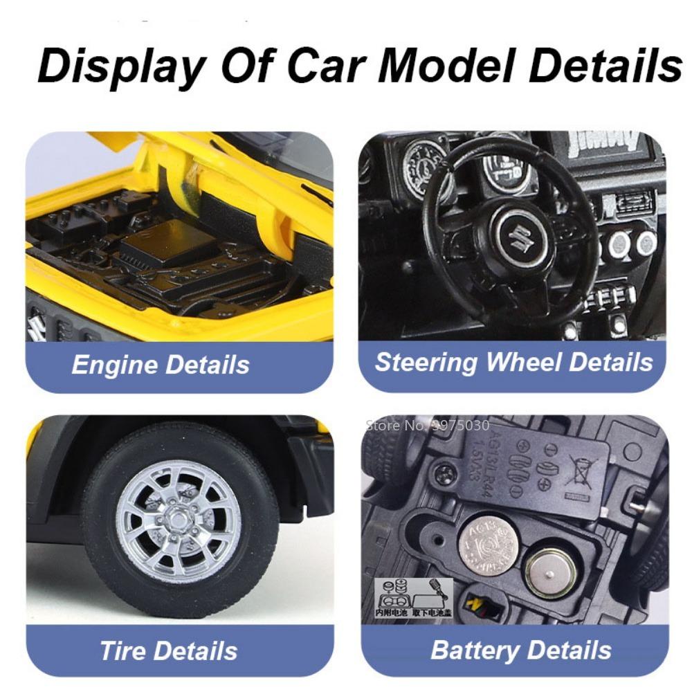 1/24 SUZUKI Jimny Lekebilmodell Legering Diecasting med lydlys Trekk tilbake Funksjon Leker Kjøretøysmodeller Voksensamlergaver