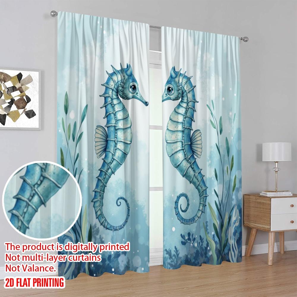 2pcs,2D plane printing Window Curtain Seahorse Duet Polyester Fabric (without rod) Art Deco Festive Perfect for Living Room,