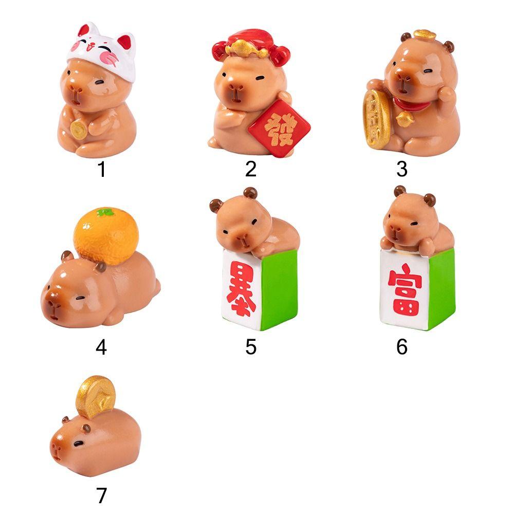 Chinese New Year Cartoon Capybara Figurines Resin Getting Rich Lucky Charm Cute Car Ornament  Gift