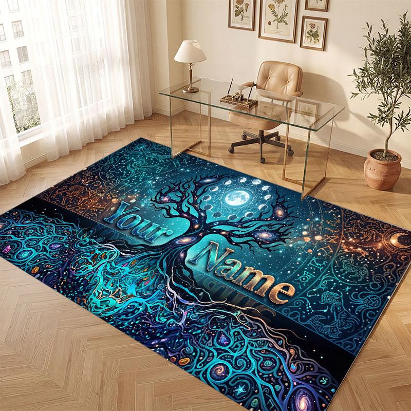 Nature Library Travel Theme Crystal Velvet Floor Rug Personalized Custom Name Text Warm Carpet Home Decoration