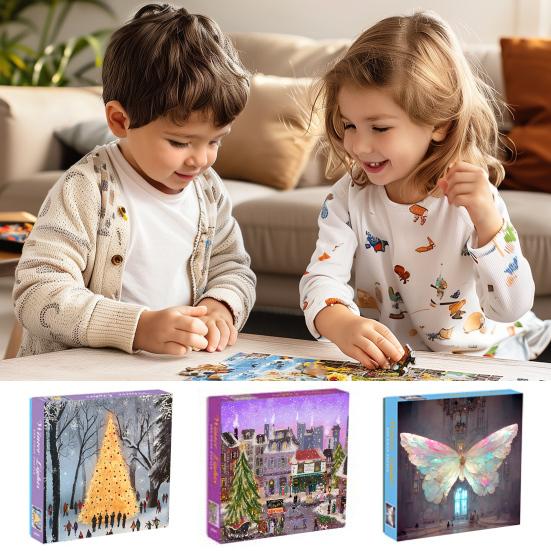 500Pcs/Set Christmas Jigsaw Puzzle Four Seasons Cityscape Animal Puzzle Challenge Game Educational Puzzle Toy Holiday Party Family Activity Decoration