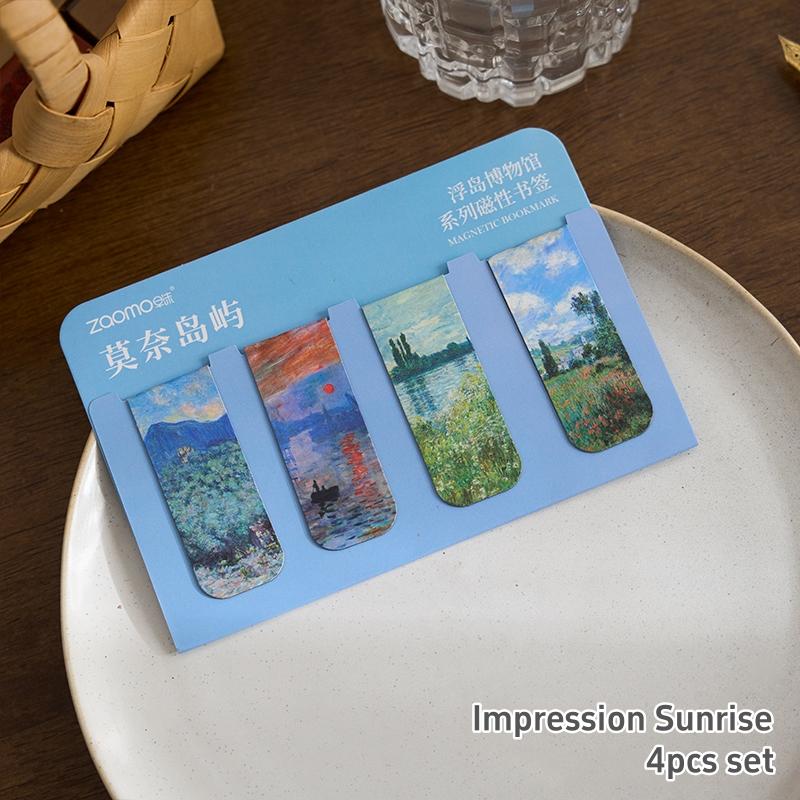 4pcs Retro Painting Magnetic Bookmarks Pack for Books Monet Mucha Gallery Page Clips Book Marker Unique Reading Gift