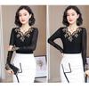 Elegant Lace Long Sleeve Top Women Spring Autumn Slim Fit Sheer Mesh Blouse Fashion Inner Wear