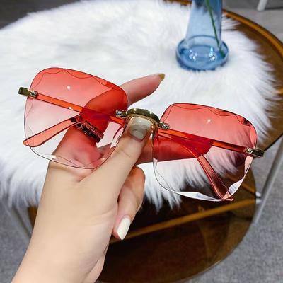 Ochelari de soare pătrați, designer de marcă pentru femeie, ochelari de soare cu degrade fără montură, umbre, lentile tăiate, ochelari de vedere fără ramă pentru femei