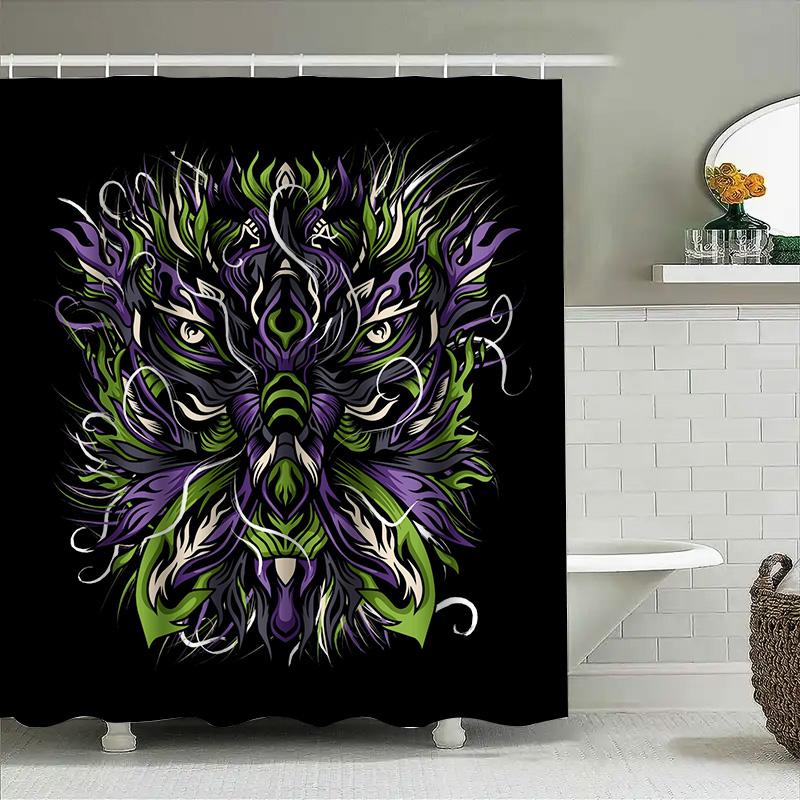 

Tuniu Psychedelic Floral Dark Purple Green Bathroom Curtain Art Room Decor Wall Hanging Unique Design W60H190(CM)-1 Pcs