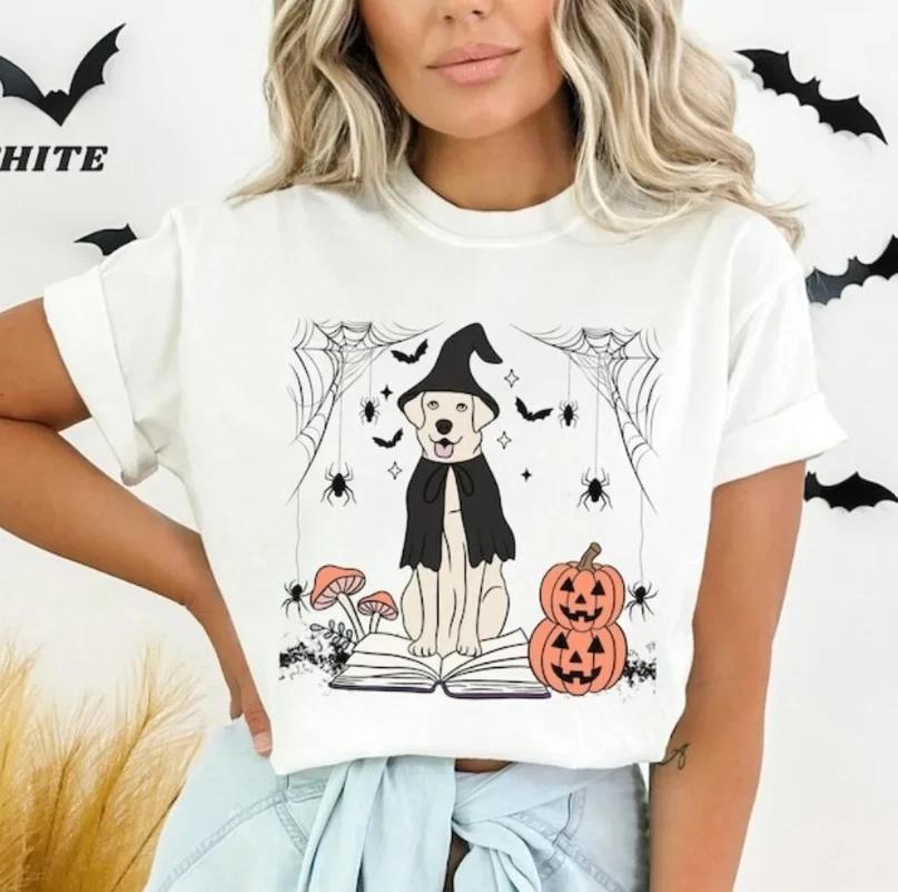 Cute Halloween Dog Witches Hat T-Shirt XL