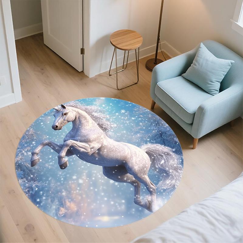 Snowflake Unicorn,Round Area Rug,Carpet Rug for Living Room Bedroom Sofa Playroom Decor,Non-slip Floor Mat