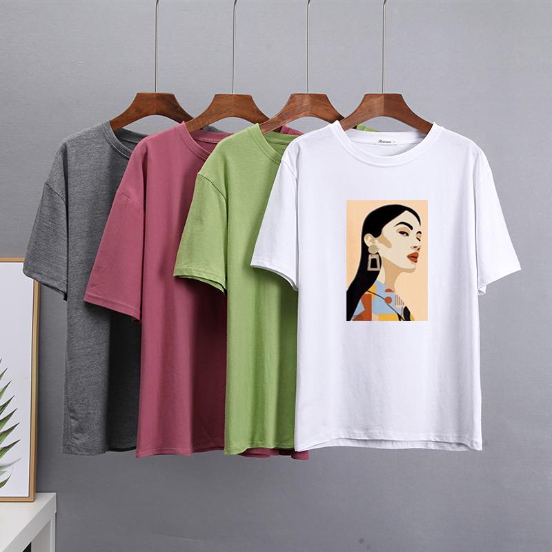 Hirsionsan Chic Cotton Printed T Shirts Women Summer Loose Casual Tees Oversized Aesthetic Graphic Clothes Plus Size Female Tops
