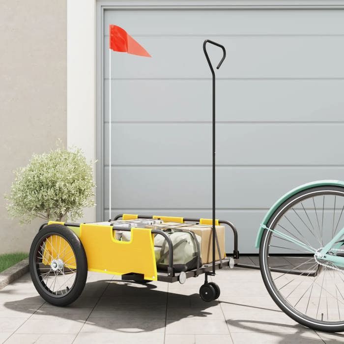 VidaXL Remorque de vélo jaune et noir tissu oxford et fer 94197