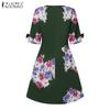 ZANZEA Women Floral Print Casual Round Neck Short Sleeve Dress